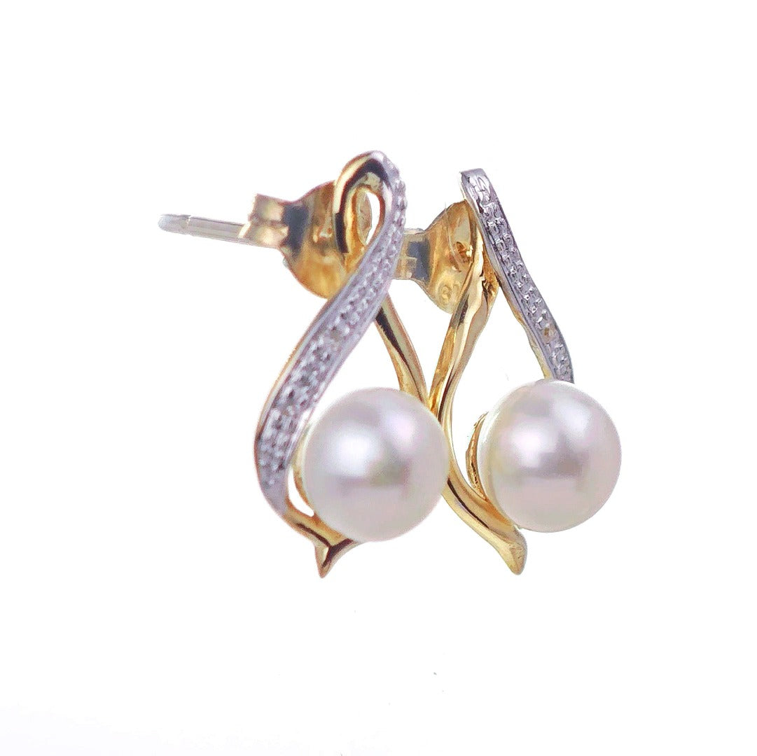 9ct Fresh Water Pearl Diamond Earrings Gold Studs Natural Gemstones