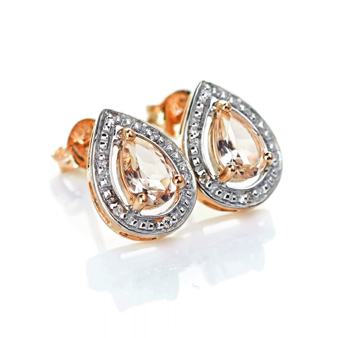 9ct Morganite Diamond Earrings Gold Studs Natural Gemstones 0.70ct