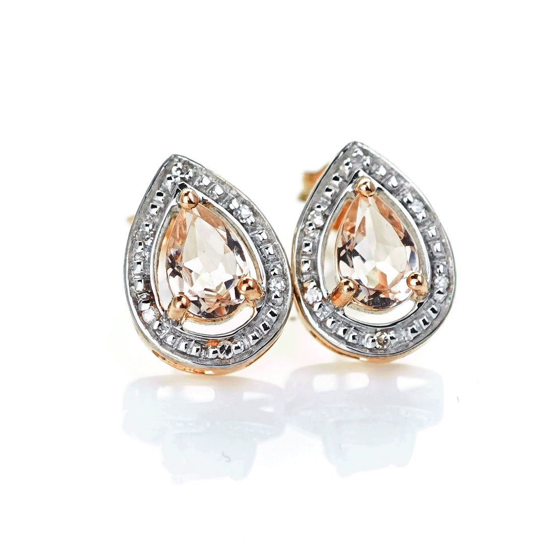 9ct Morganite Diamond Earrings Gold Studs Natural Gemstones 0.70ct