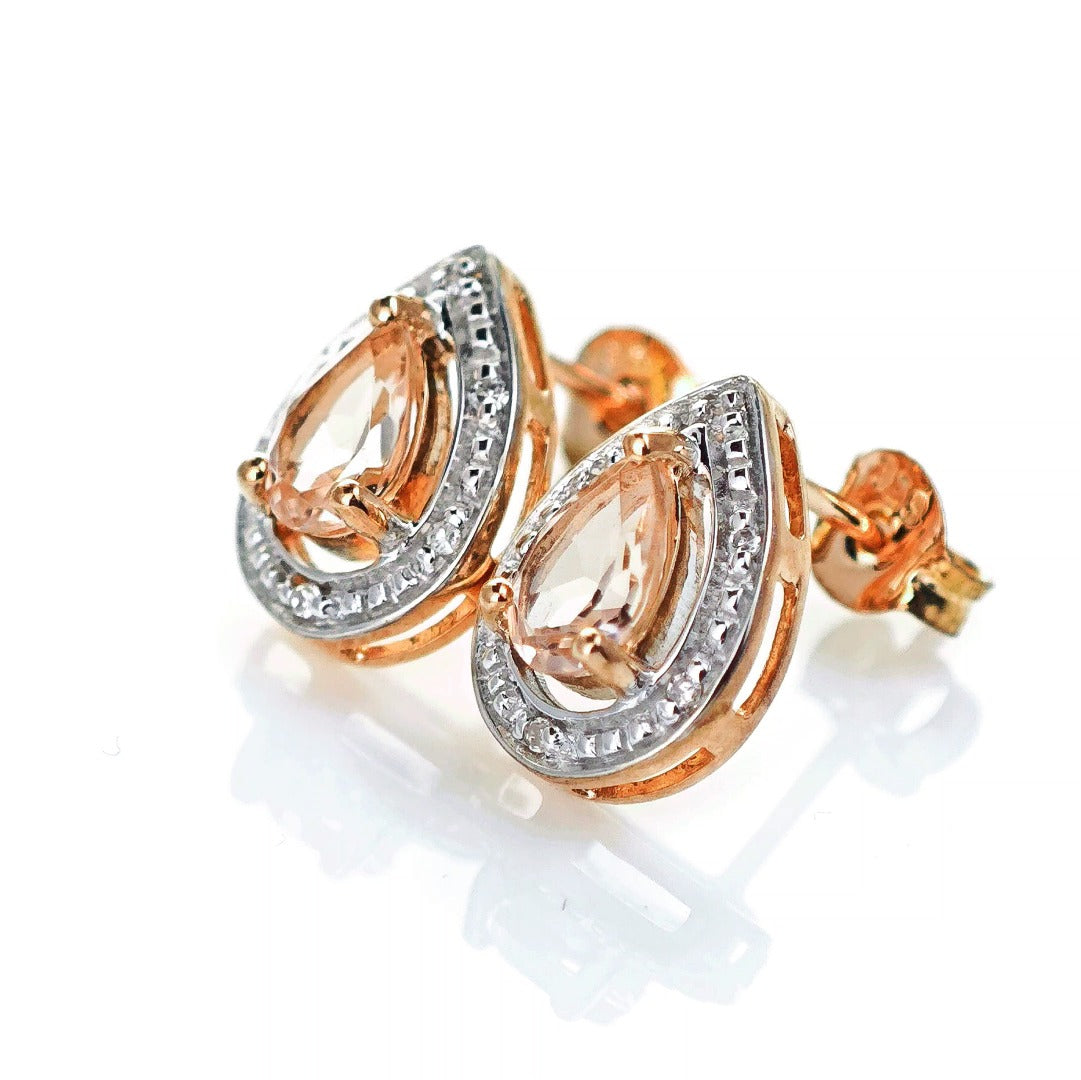 9ct Morganite Diamond Earrings Gold Studs Natural Gemstones 0.70ct