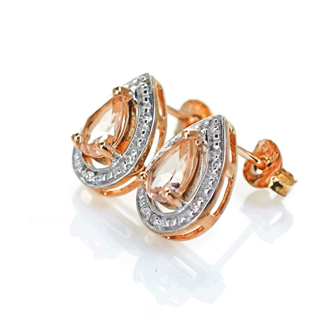 9ct Morganite Diamond Earrings Gold Studs Natural Gemstones 0.70ct