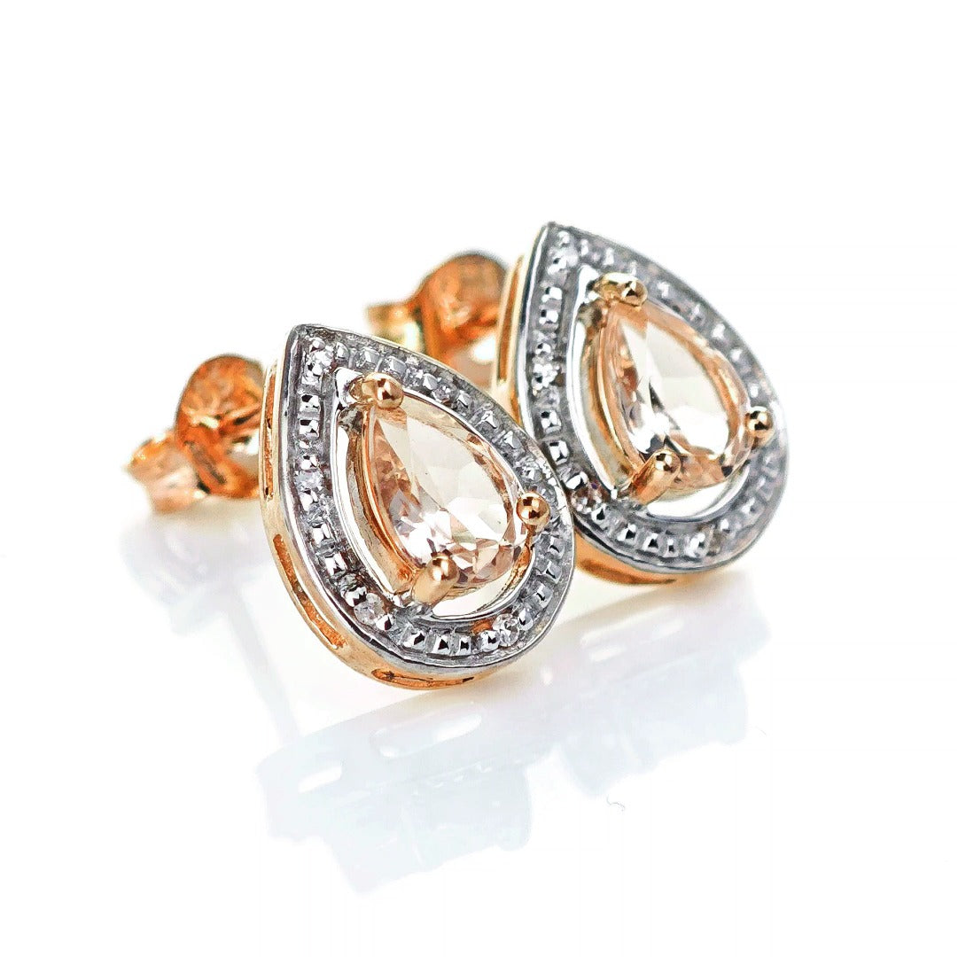 9ct Morganite Diamond Earrings Gold Studs Natural Gemstones 0.70ct