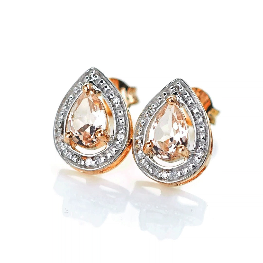 9ct Morganite Diamond Earrings Gold Studs Natural Gemstones 0.70ct