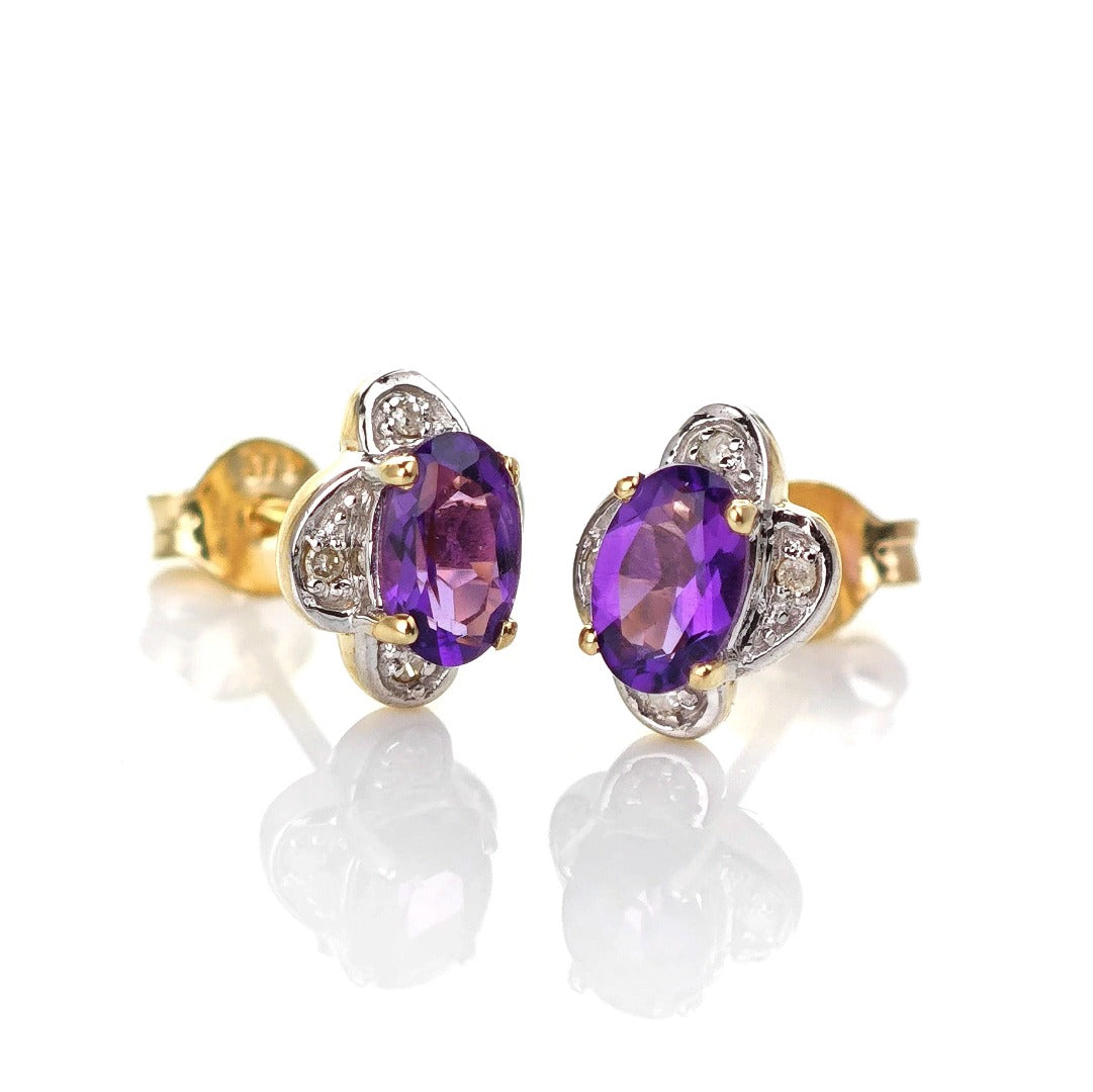 9ct Amethyst Earrings Gold Studs Natural Purple Gemstones 0.86ct