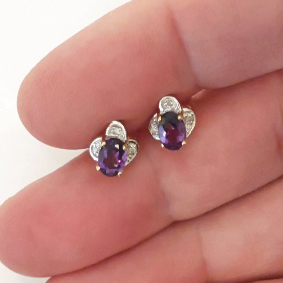 9ct Amethyst Earrings Gold Studs Natural Purple Gemstones 0.86ct
