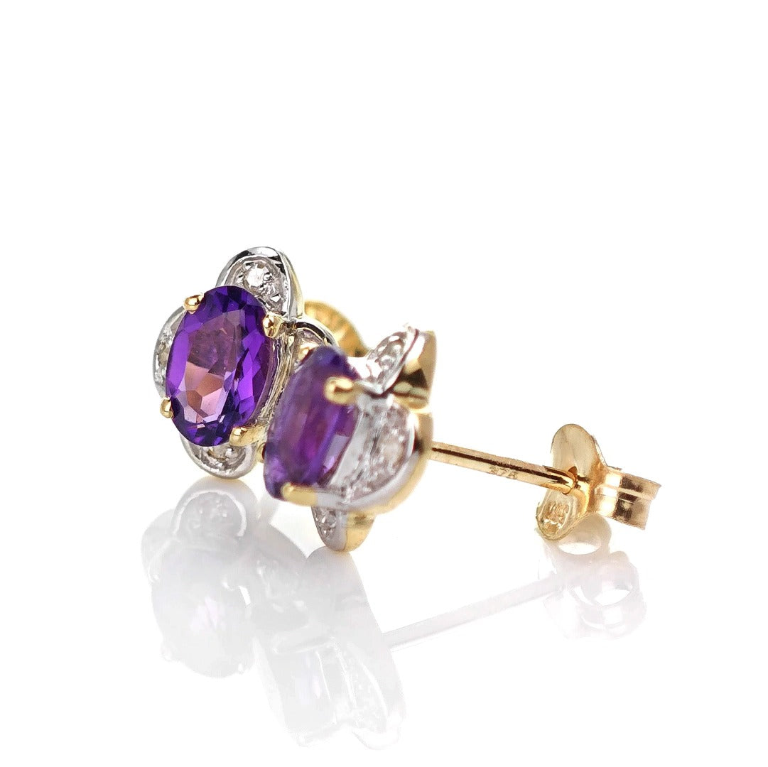 9ct Amethyst Earrings Gold Studs Natural Purple Gemstones 0.86ct