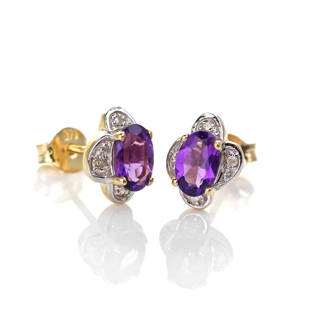 9ct Amethyst Earrings Gold Studs Natural Purple Gemstones 0.86ct