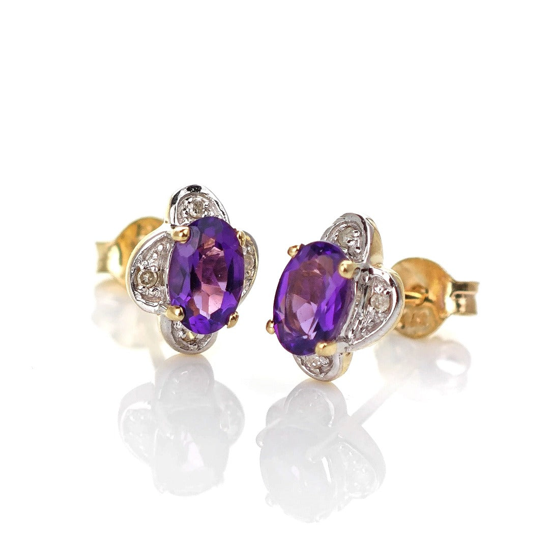 9ct Amethyst Earrings Gold Studs Natural Purple Gemstones 0.86ct