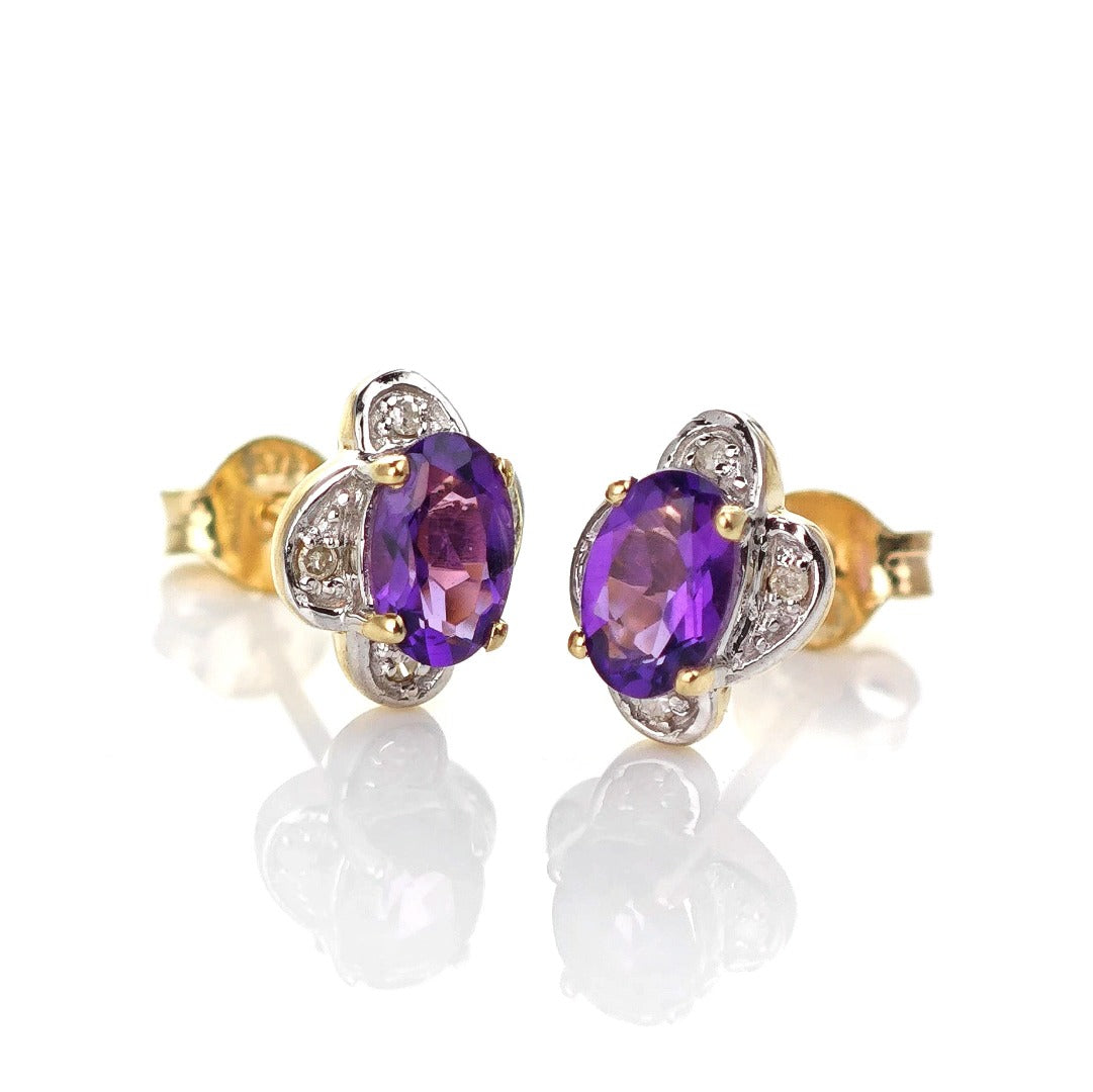9ct Amethyst Earrings Gold Studs Natural Purple Gemstones 0.86ct