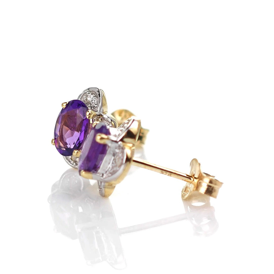 9ct Amethyst Earrings Gold Studs Natural Purple Gemstones 0.86ct