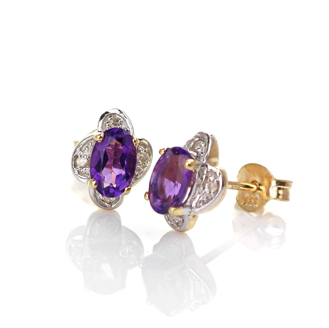 9ct Amethyst Earrings Gold Studs Natural Purple Gemstones 0.86ct