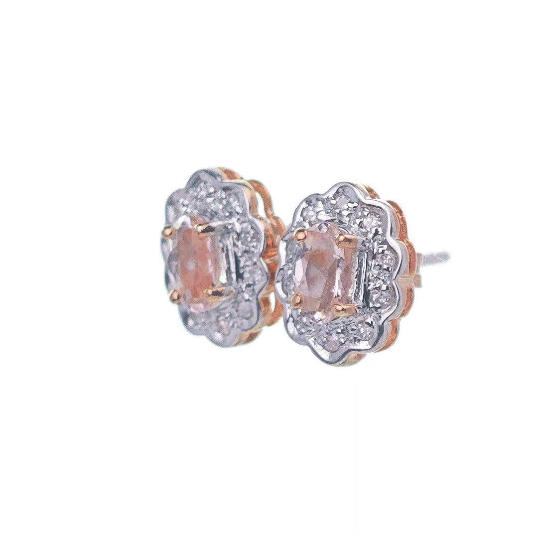 9ct Morganite Diamond Earrings Rose Gold Studs Natural Gemstones 0.28ct