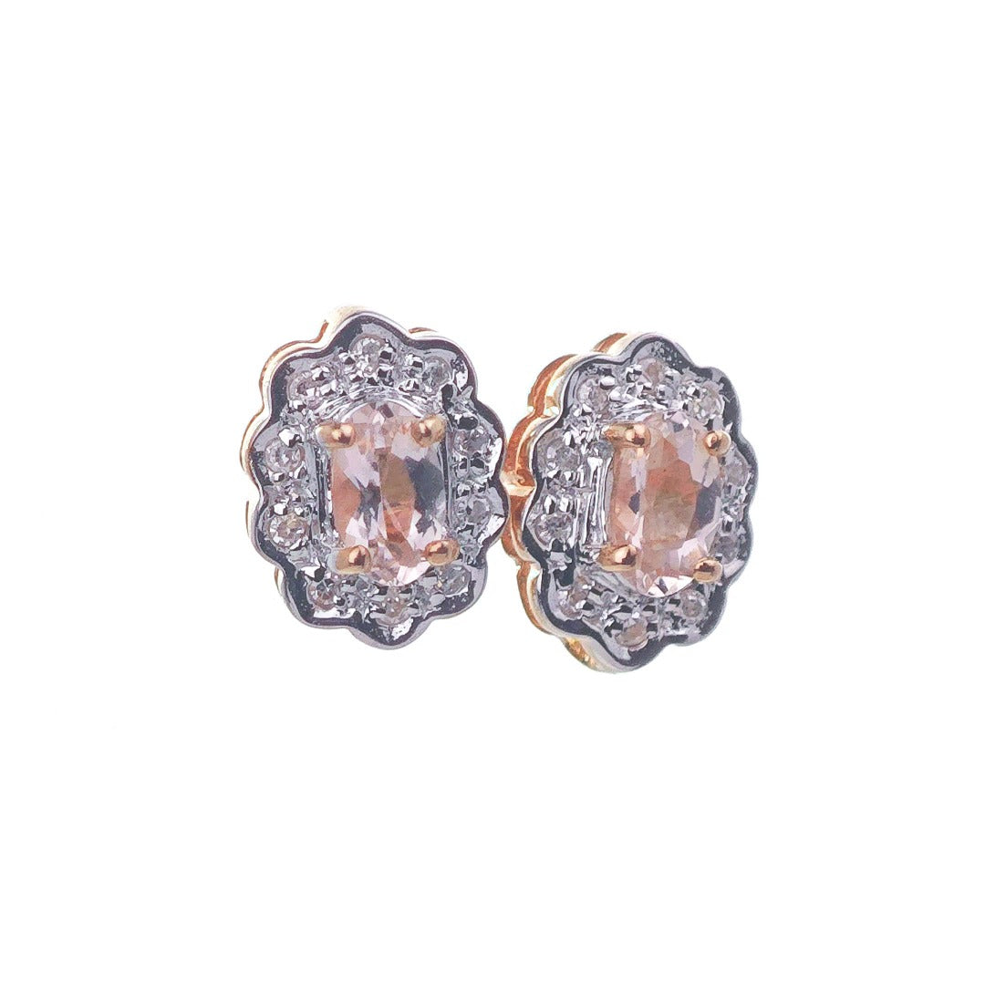 9ct Morganite Diamond Earrings Rose Gold Studs Natural Gemstones 0.28ct