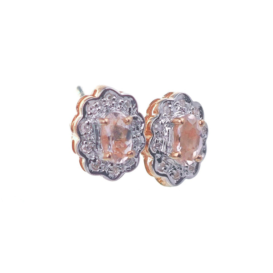 9ct Morganite Diamond Earrings Rose Gold Studs Natural Gemstones 0.28ct
