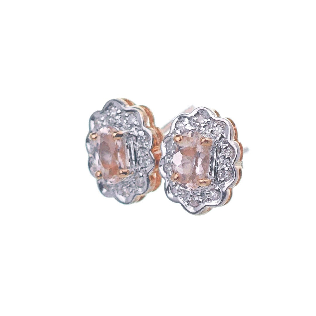 9ct Morganite Diamond Earrings Rose Gold Studs Natural Gemstones 0.28ct