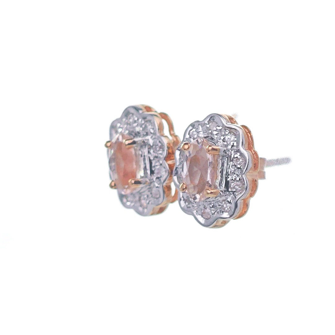 9ct Morganite Diamond Earrings Rose Gold Studs Natural Gemstones 0.28ct