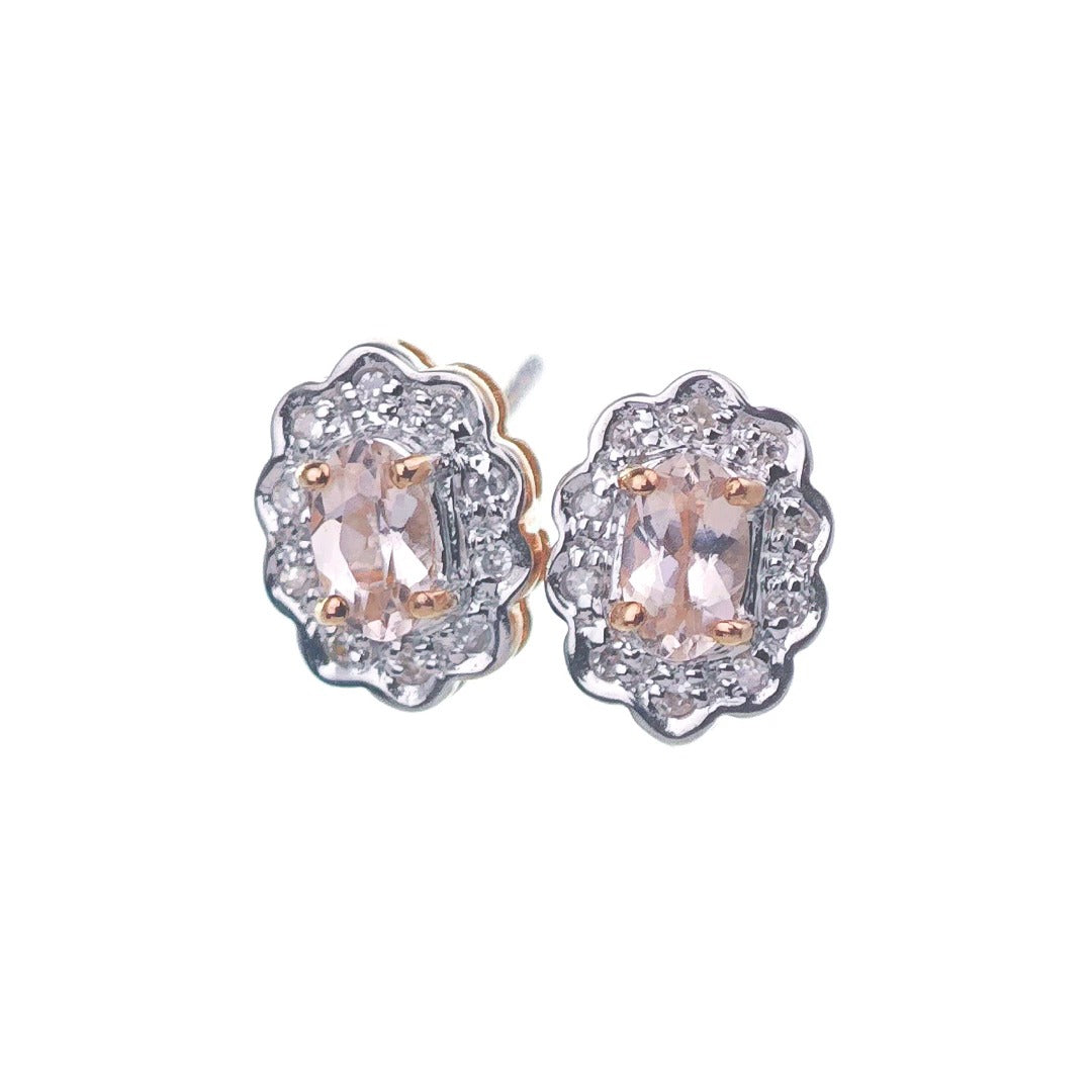 9ct Morganite Diamond Earrings Rose Gold Studs Natural Gemstones 0.28ct