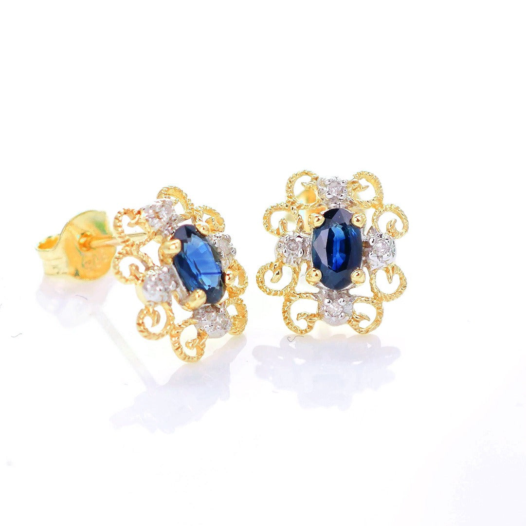 9ct Sapphire Diamond Earrings Gold Studs Natural Blue Gemstones 0.64ct Boxed Gift