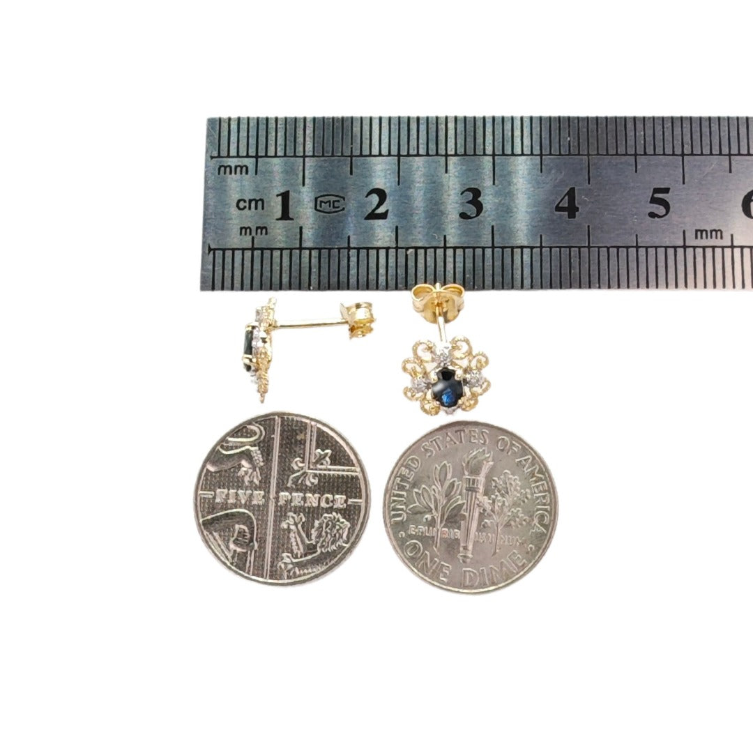 9ct Sapphire Diamond Earrings Gold Studs Natural Blue Gemstones 0.64ct Boxed Gift