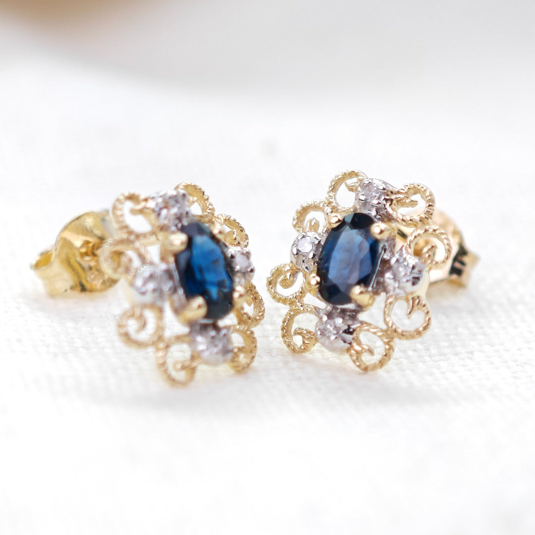 9ct Sapphire Diamond Earrings Gold Studs Natural Blue Gemstones 0.64ct Boxed Gift