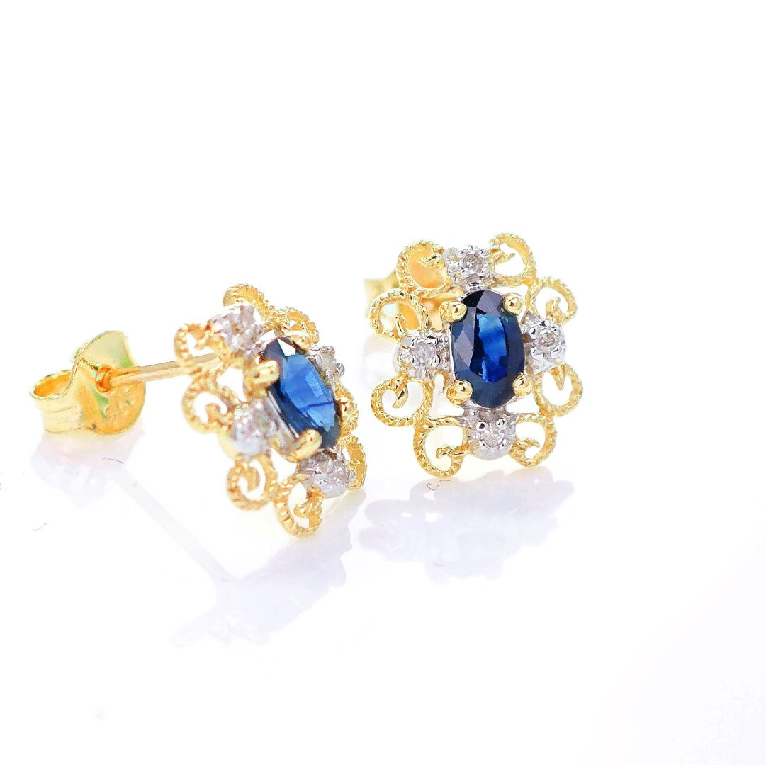 9ct Sapphire Diamond Earrings Gold Studs Natural Blue Gemstones 0.64ct Boxed Gift
