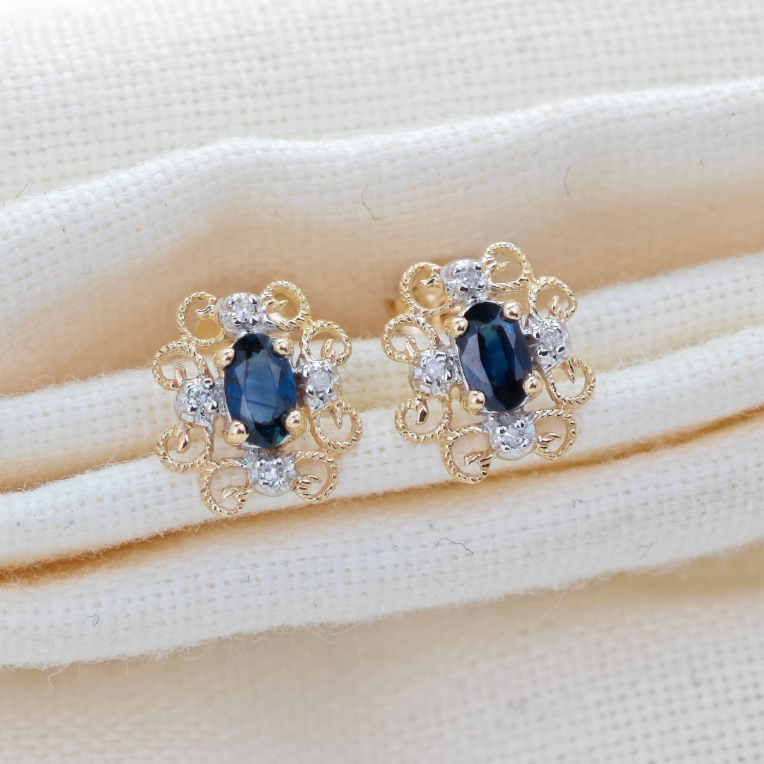 9ct Sapphire Diamond Earrings Gold Studs Natural Blue Gemstones 0.64ct Boxed Gift