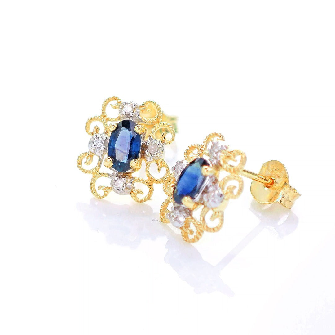 9ct Sapphire Diamond Earrings Gold Studs Natural Blue Gemstones 0.64ct Boxed Gift