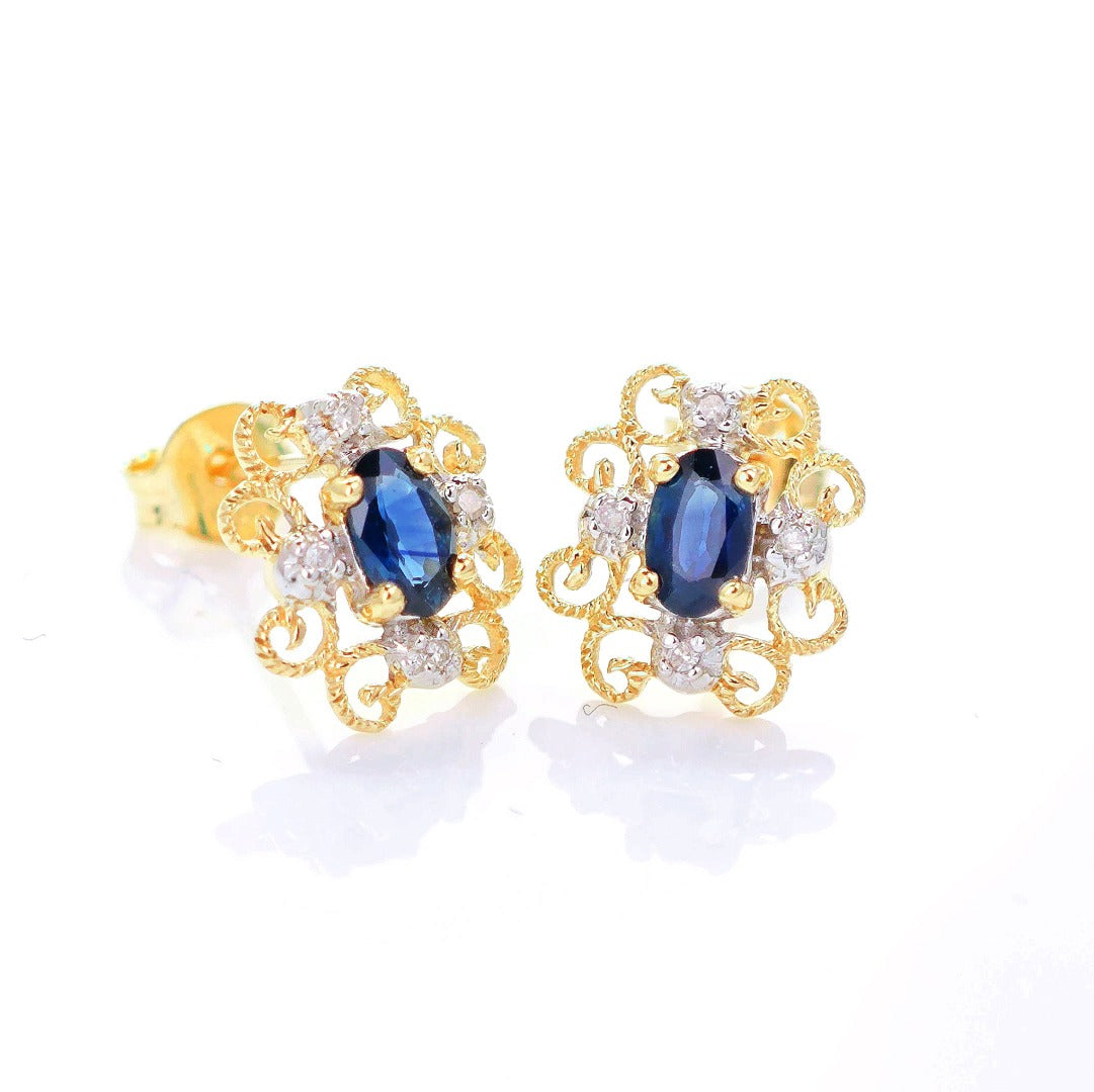 9ct Sapphire Diamond Earrings Gold Studs Natural Blue Gemstones 0.64ct Boxed Gift