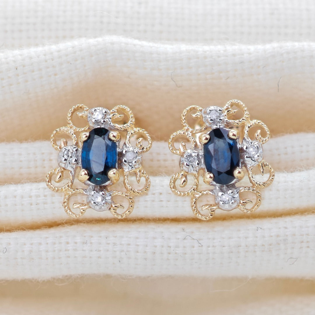 9ct Sapphire Diamond Earrings Gold Studs Natural Blue Gemstones 0.64ct Boxed Gift