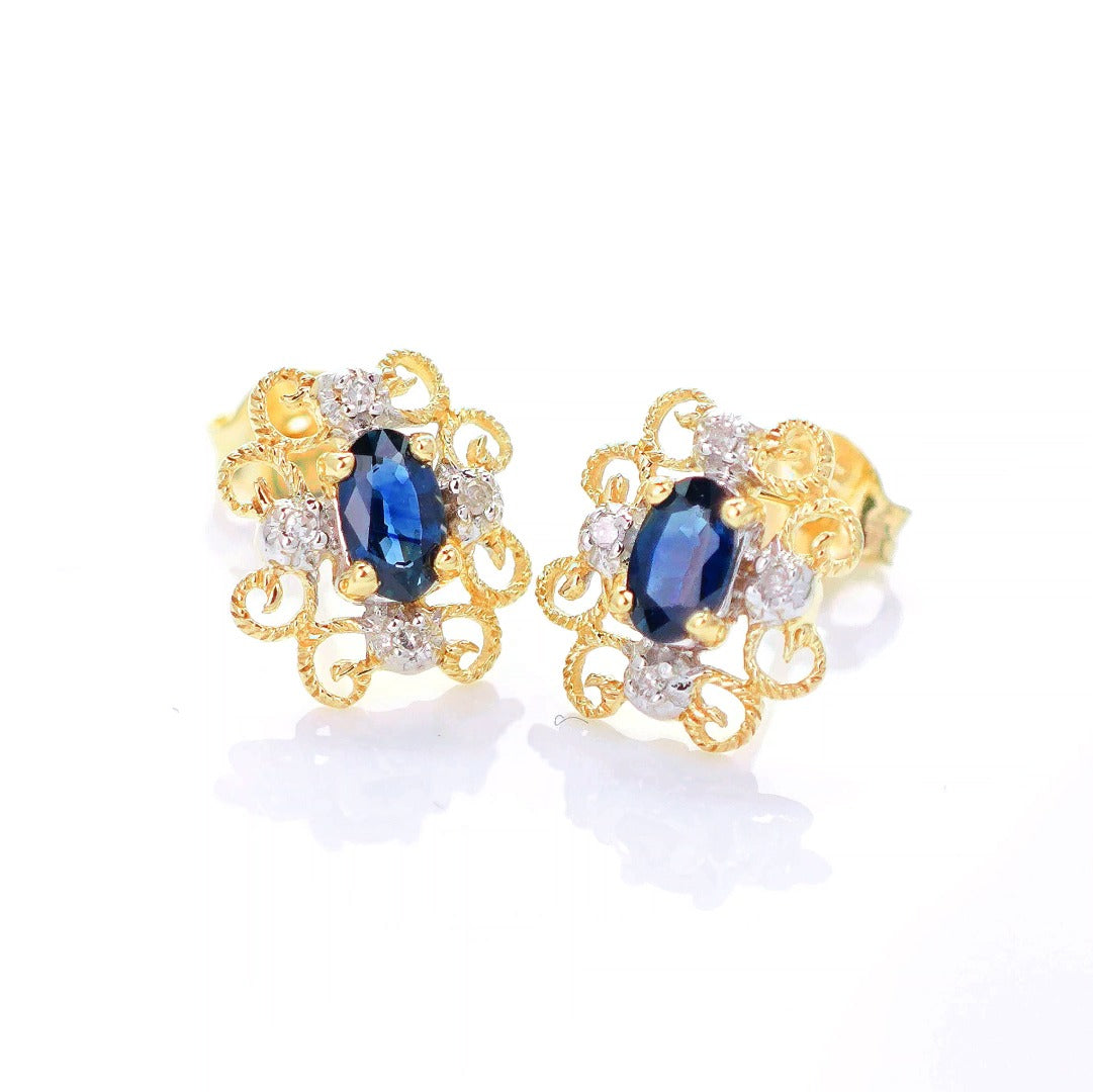 9ct Sapphire Diamond Earrings Gold Studs Natural Blue Gemstones 0.64ct Boxed Gift