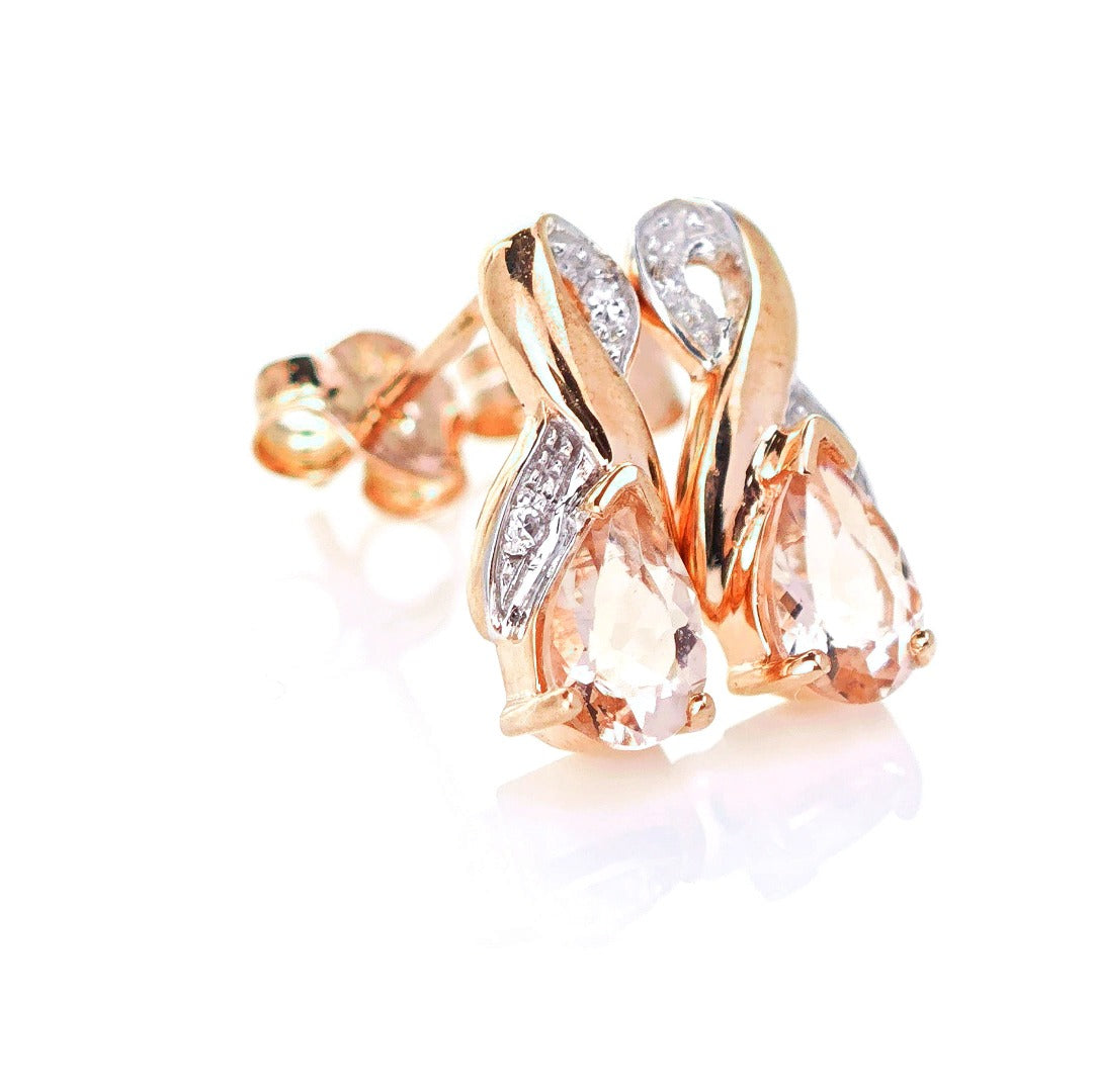 9ct Morganite Diamond Earrings Rose Gold Studs Natural Pink Gemstones 0.80ct