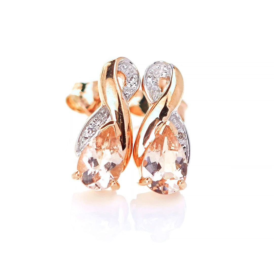 9ct Morganite Diamond Earrings Rose Gold Studs Natural Pink Gemstones 0.80ct