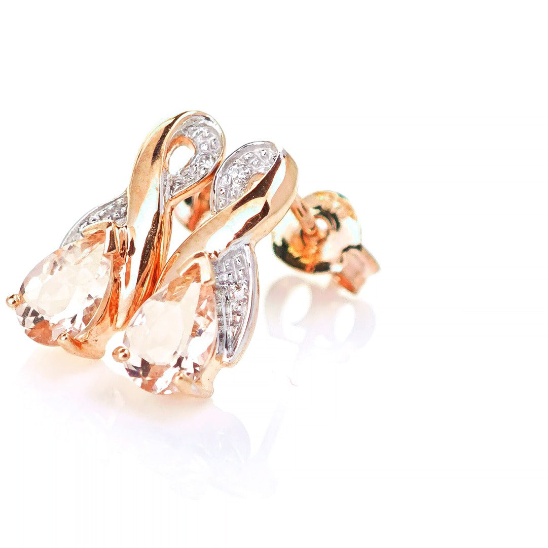 9ct Morganite Diamond Earrings Rose Gold Studs Natural Pink Gemstones 0.80ct