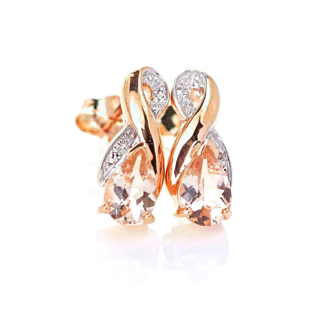 9ct Morganite Diamond Earrings Rose Gold Studs Natural Pink Gemstones 0.80ct