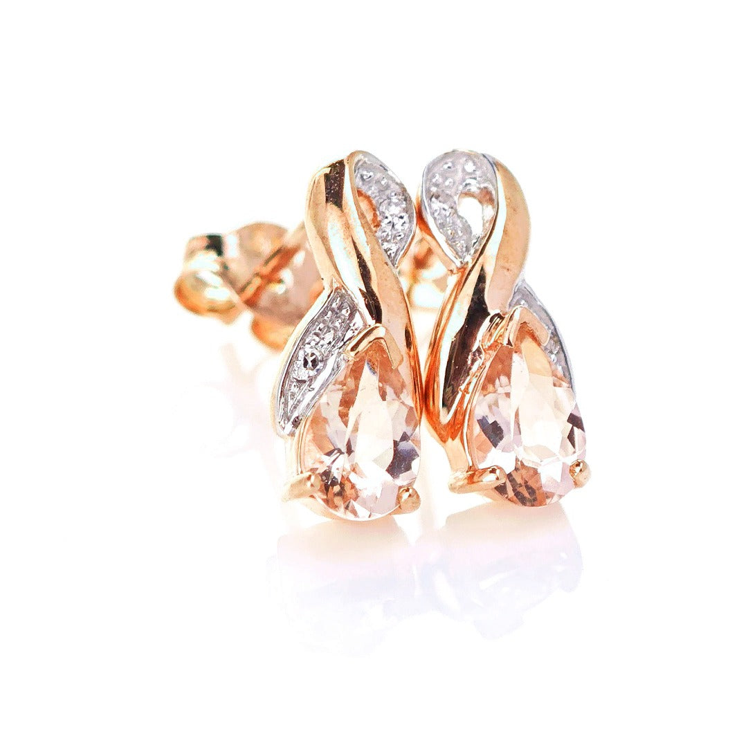 9ct Morganite Diamond Earrings Rose Gold Studs Natural Pink Gemstones 0.80ct