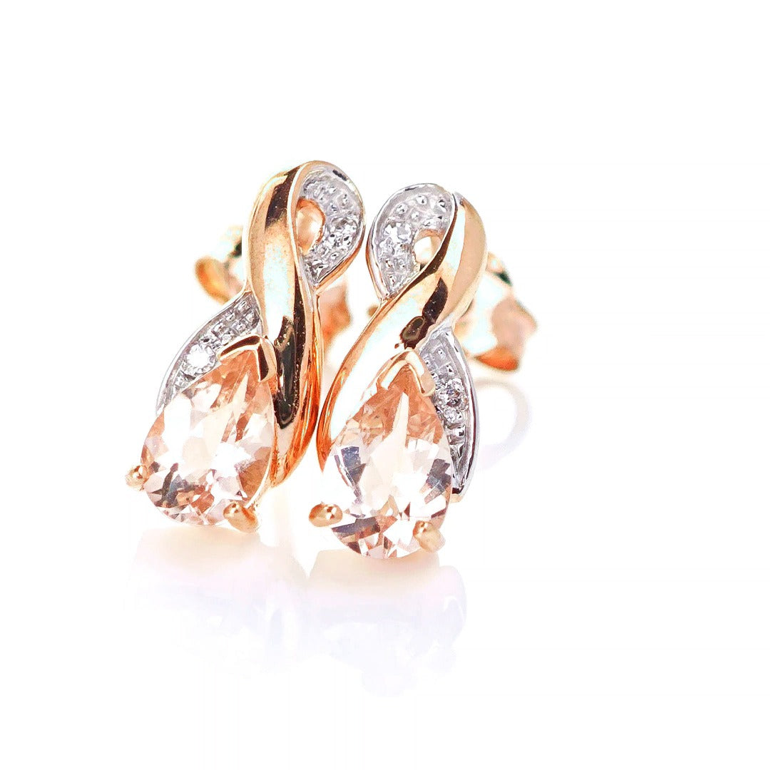 9ct Morganite Diamond Earrings Rose Gold Studs Natural Pink Gemstones 0.80ct