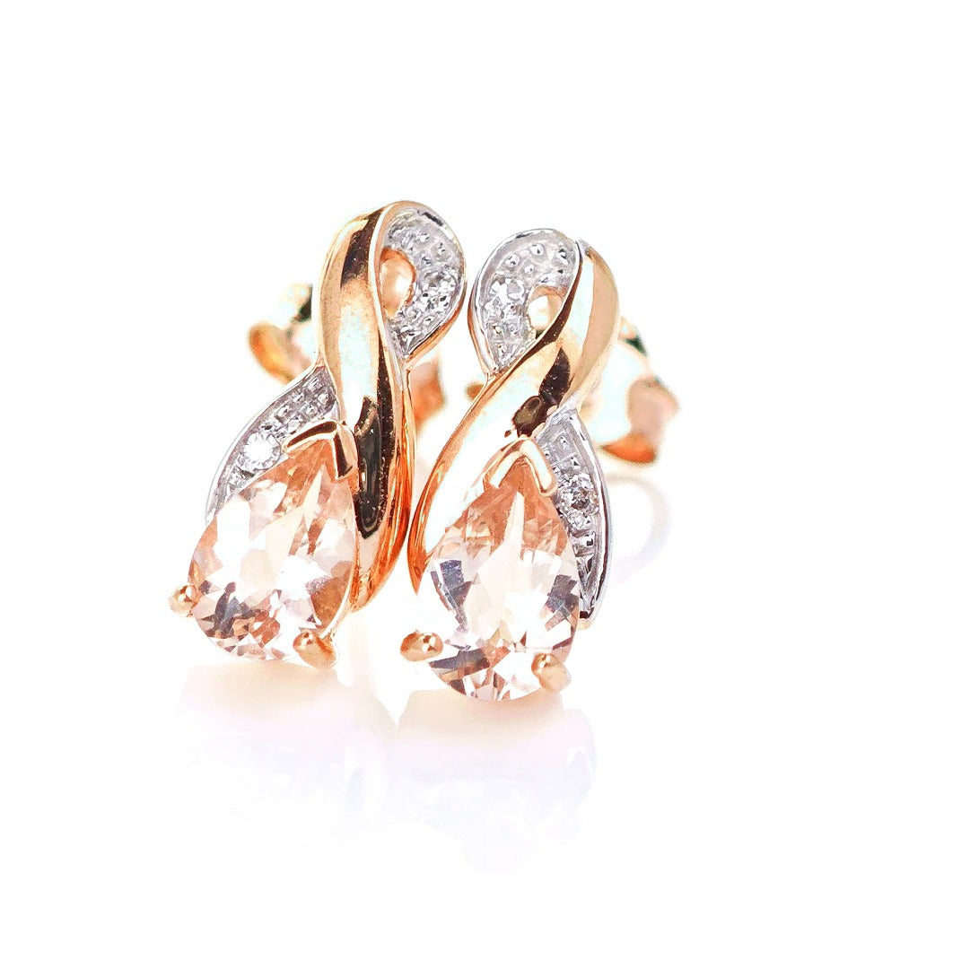 9ct Morganite Diamond Earrings Rose Gold Studs Natural Pink Gemstones 0.80ct