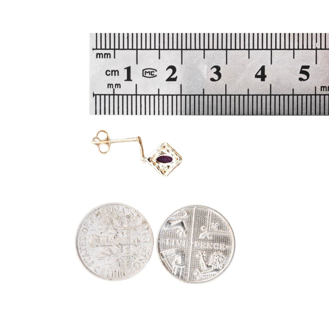 9ct Amethyst Diamond Dangle Earrings Gold Studs Natural Purple Gemstones 0.40ct