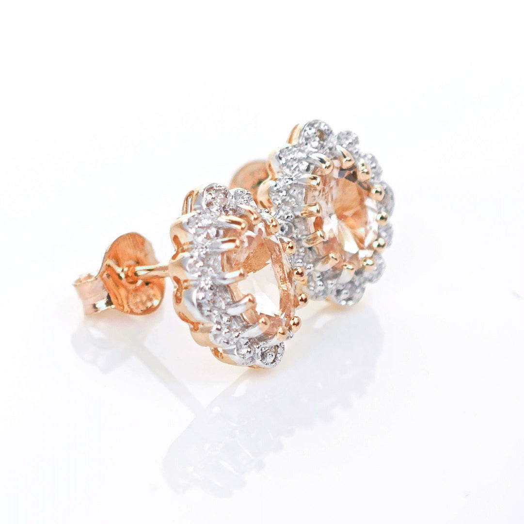 9ct Morganite Diamond Earrings Studs Rose Gold Pink 0.8 ct Natural Gemstonee