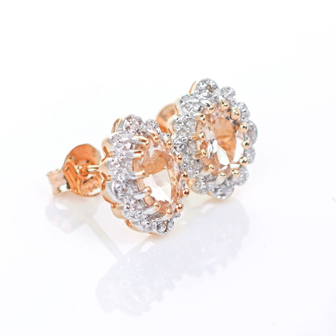 9ct Morganite Diamond Earrings Studs Rose Gold Pink 0.8 ct Natural Gemstonee