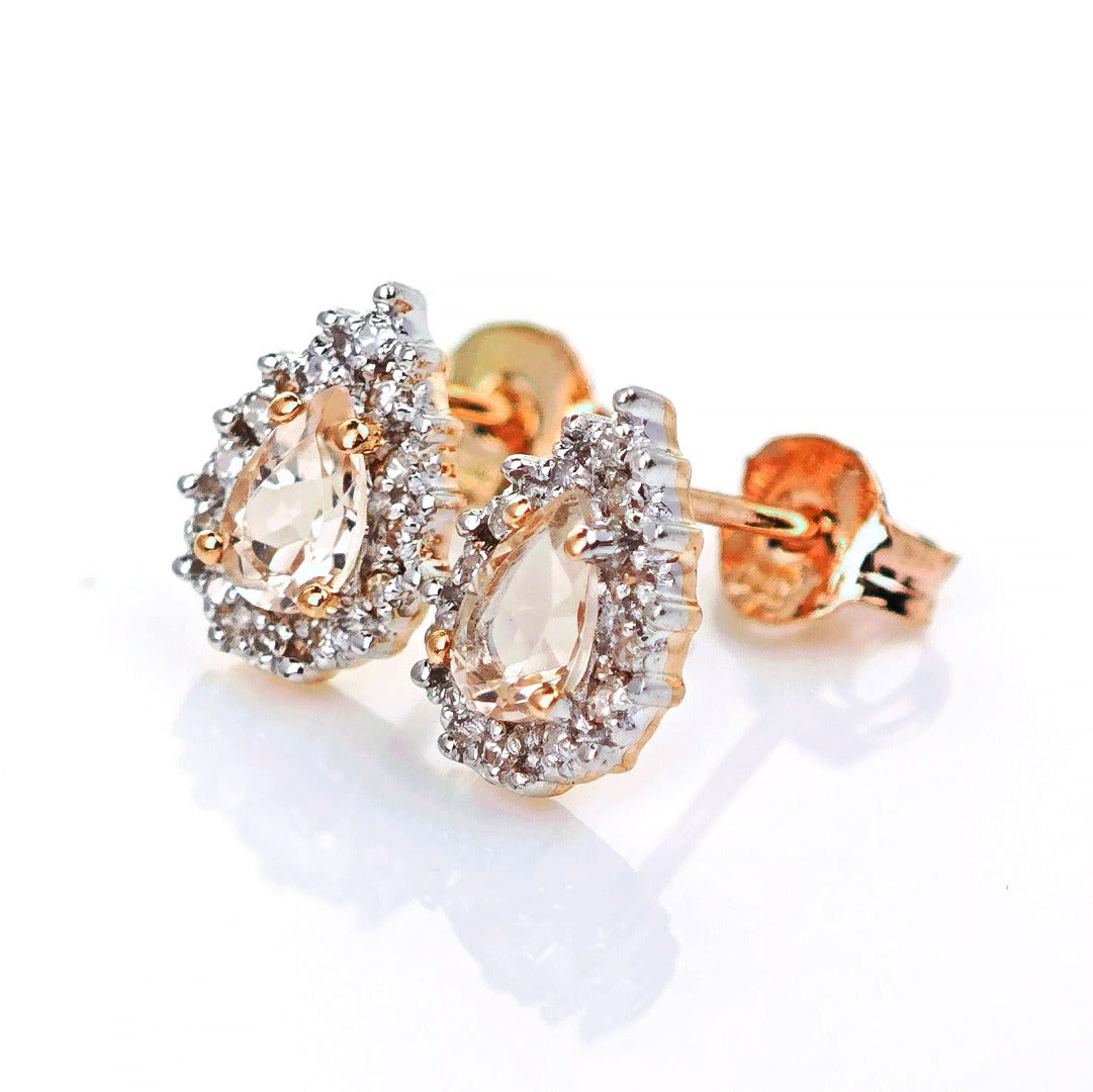 9ct Morganite Diamond Earrings Studs Rose Gold 0.38 ct Natural Pink Gemstone