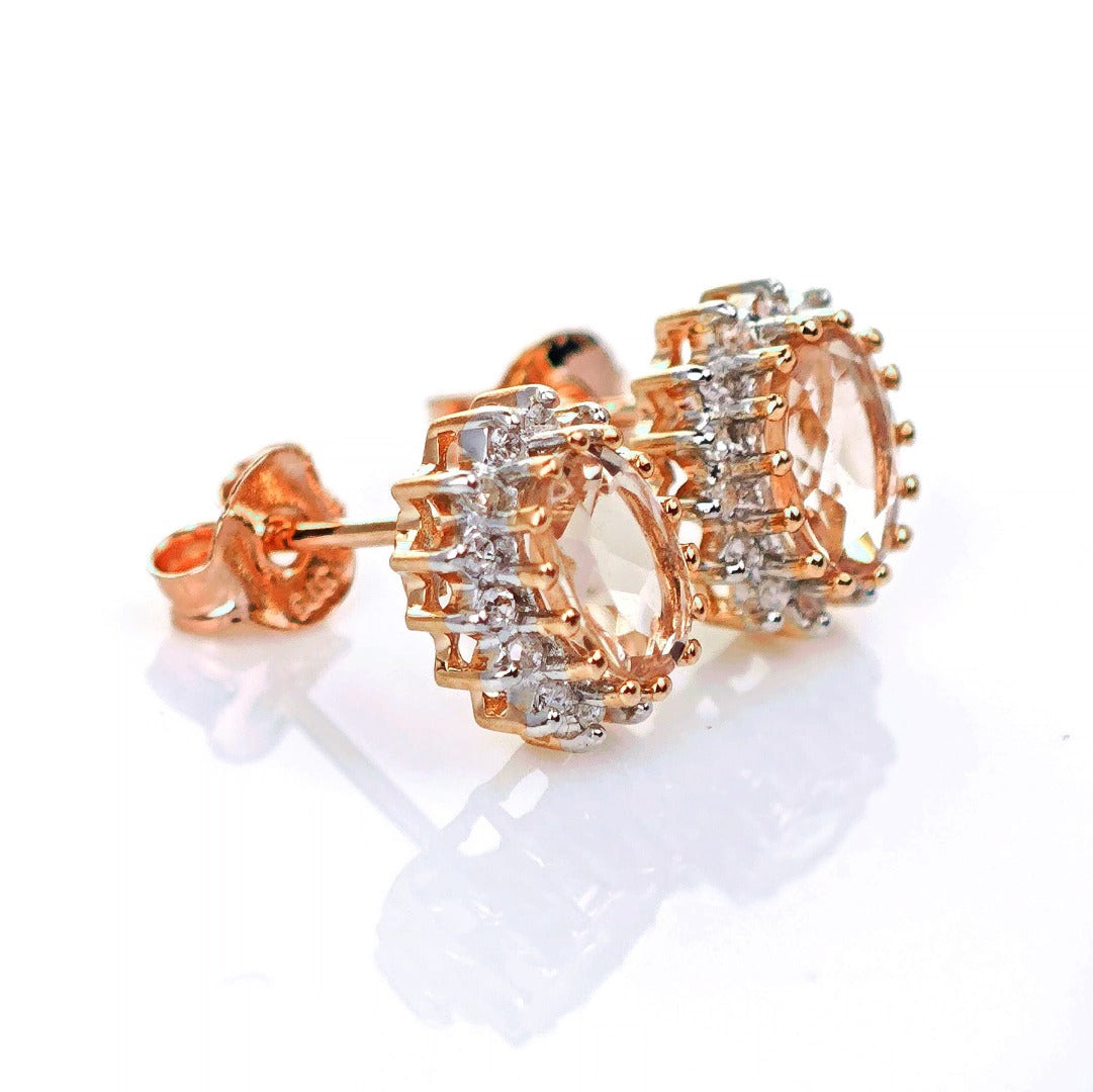 9ct Morganite Diamond Earrings Studs Rose Gold Pink 0.82 ct Natural Gemstone