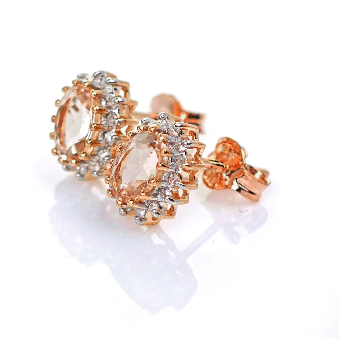 9ct Morganite Diamond Earrings Studs Rose Gold Pink 0.82 ct Natural Gemstone