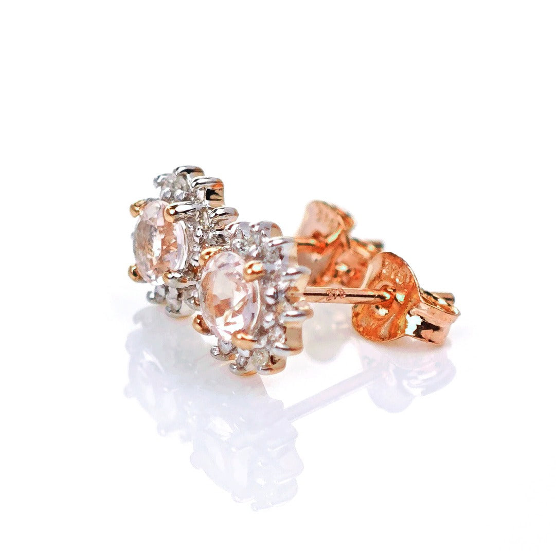 9ct Morganite Diamond Earrings Studs Rose Gold Pink 0.46 ct Natural Gemstone