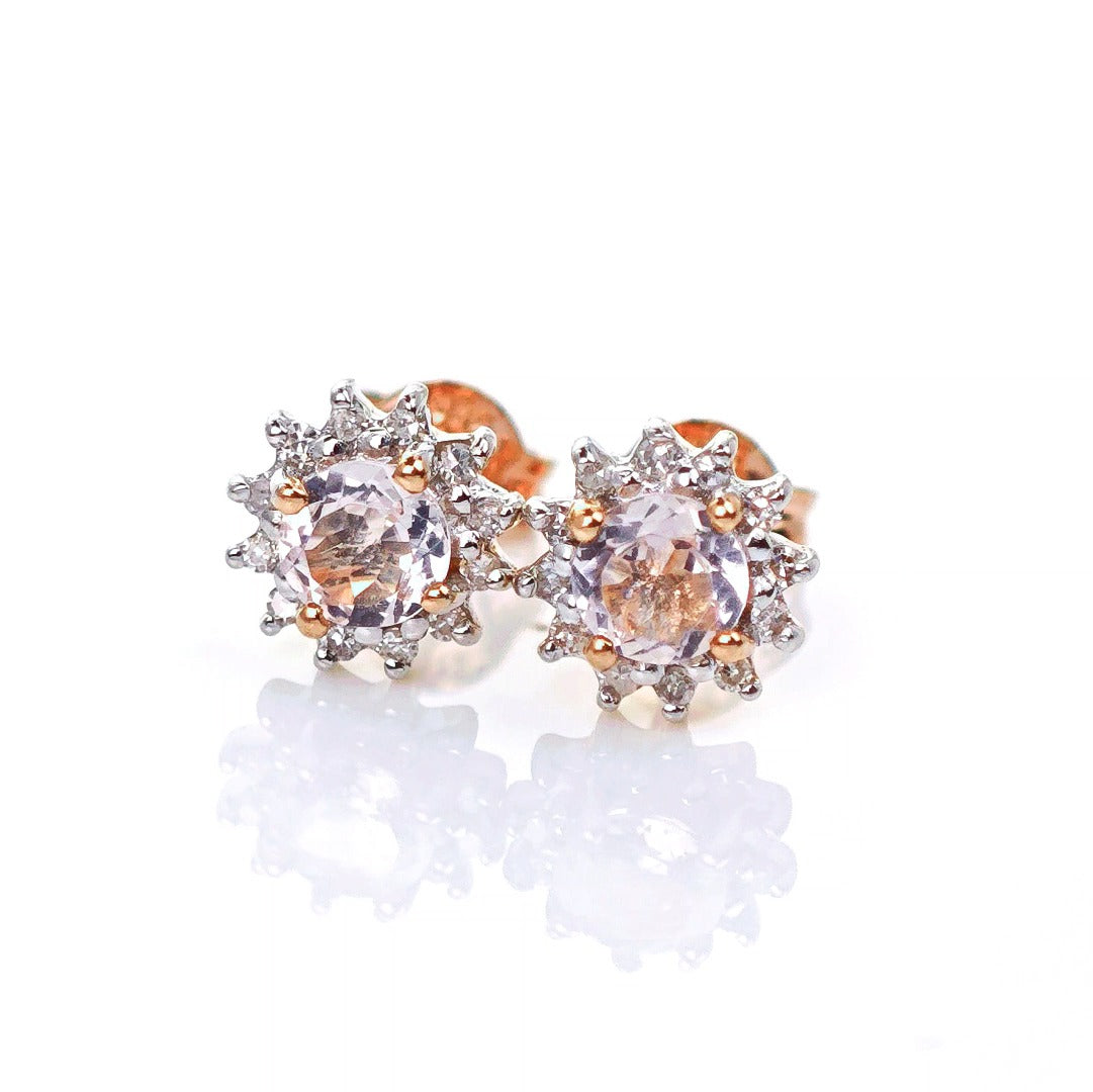 9ct Morganite Diamond Earrings Studs Rose Gold Pink 0.46 ct Natural Gemstone