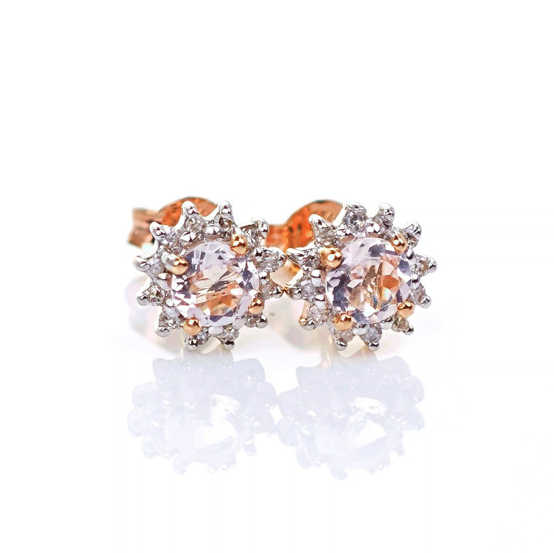 9ct Morganite Diamond Earrings Studs Rose Gold Pink 0.46 ct Natural Gemstone