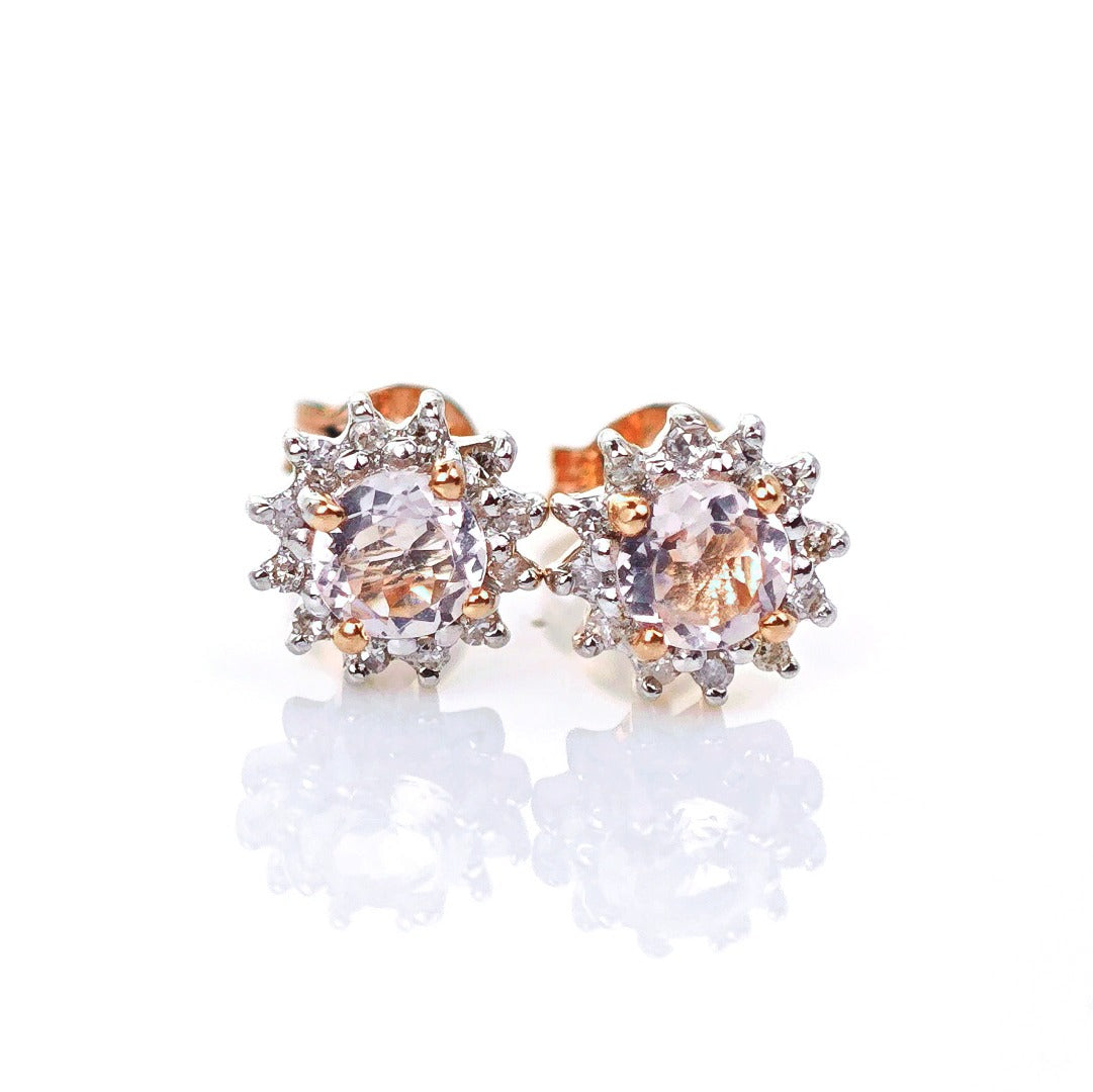 9ct Morganite Diamond Earrings Studs Rose Gold Pink 0.46 ct Natural Gemstone