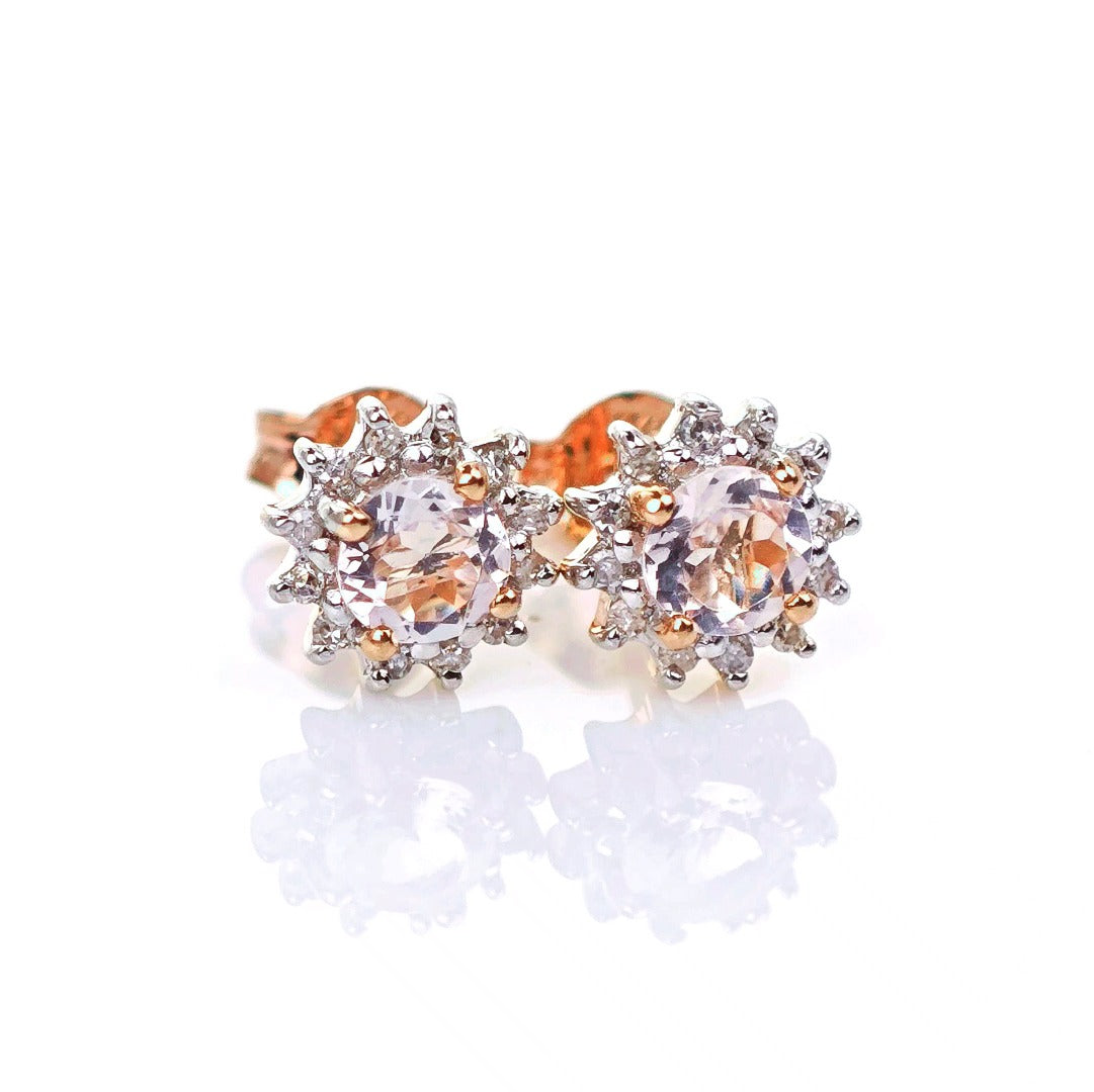 9ct Morganite Diamond Earrings Studs Rose Gold Pink 0.46 ct Natural Gemstone