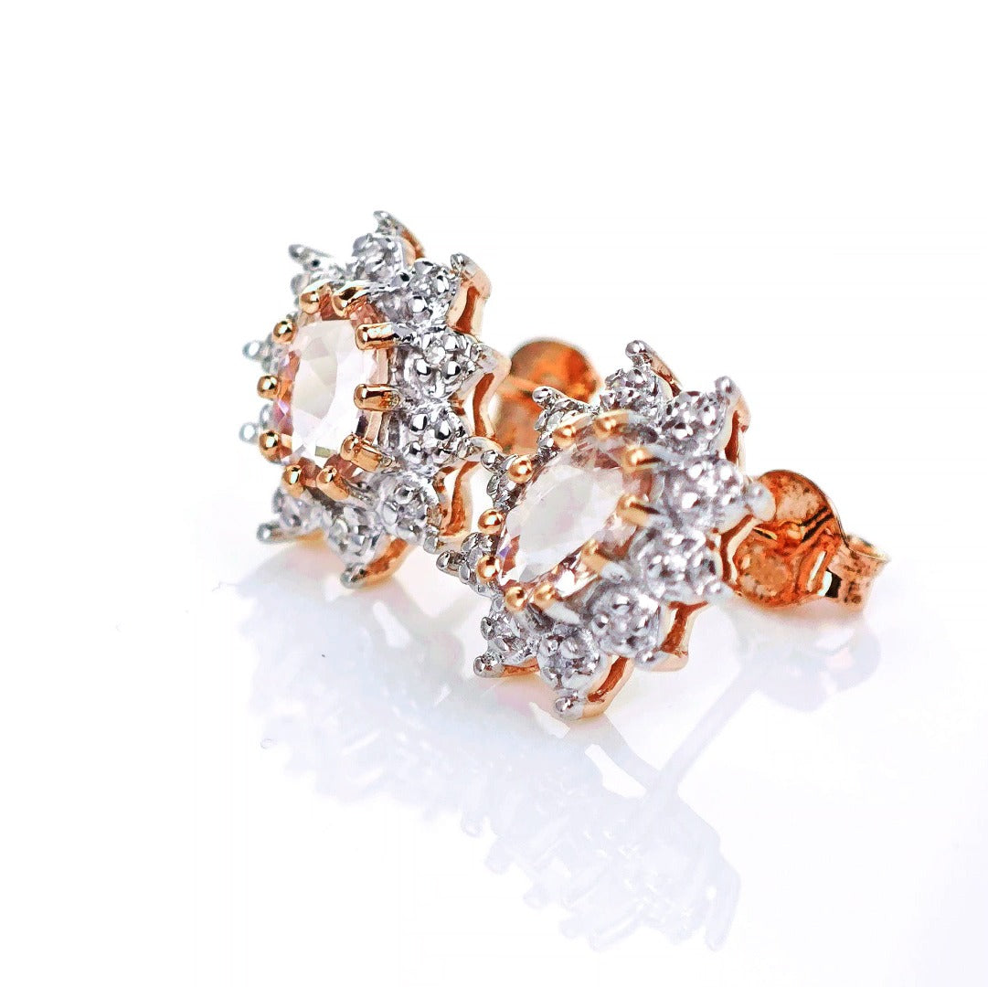 9ct Morganite Diamond Earrings Studs Rose Gold Pink 0.71 ct Natural Gemstone