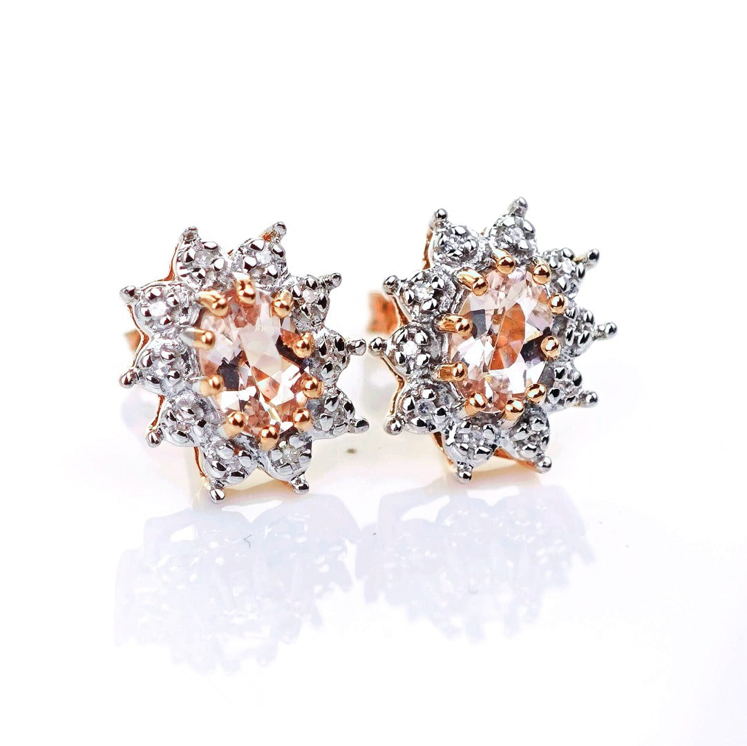 9ct Morganite Diamond Earrings Studs Rose Gold Pink 0.71 ct Natural Gemstone